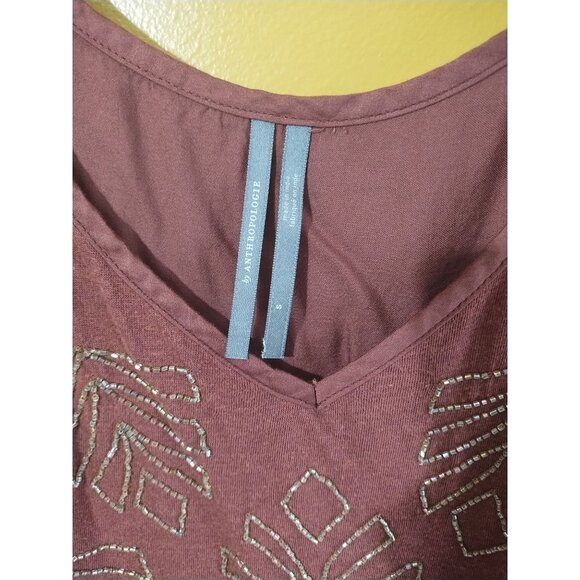 Anthropologie Strappy Brown Bead Embellished Cotton Blend Cami S Boho Y2K - Picture 2 of 5